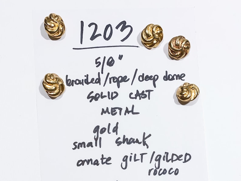 24 L Deco Rope Knot Vintage Upholstery Buttons Set of 2 Gold Solid Cast Metal 58 Shank Buttons 16 mm B1203 Round Domed