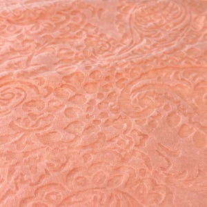 44&quot; PIECE Rayon Burnout Stretch Paisley - TANGERINE / PEACH - Embossed Paisley Burnout - 60&quot; Wide - Deadstock Apparel Fabric Remnant [F1238]