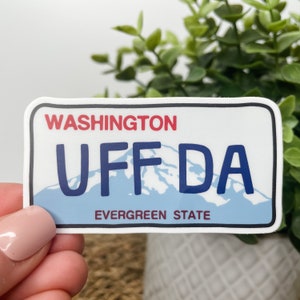 Uffda WA License Plate Sticker | Washington State Sticker | Water Bottle / Laptop Decal | Waterproof, Durable Vinyl