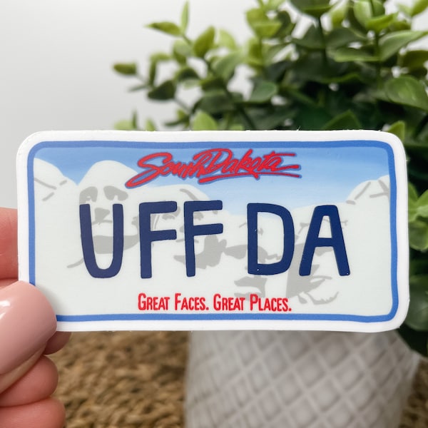 Uffda SD License Plate Sticker | South Dakota Sticker | Water Bottle / Laptop Decal | Waterproof, Durable Vinyl