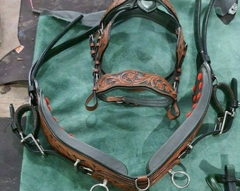 Driving Harness Single horse antique finish natural leather