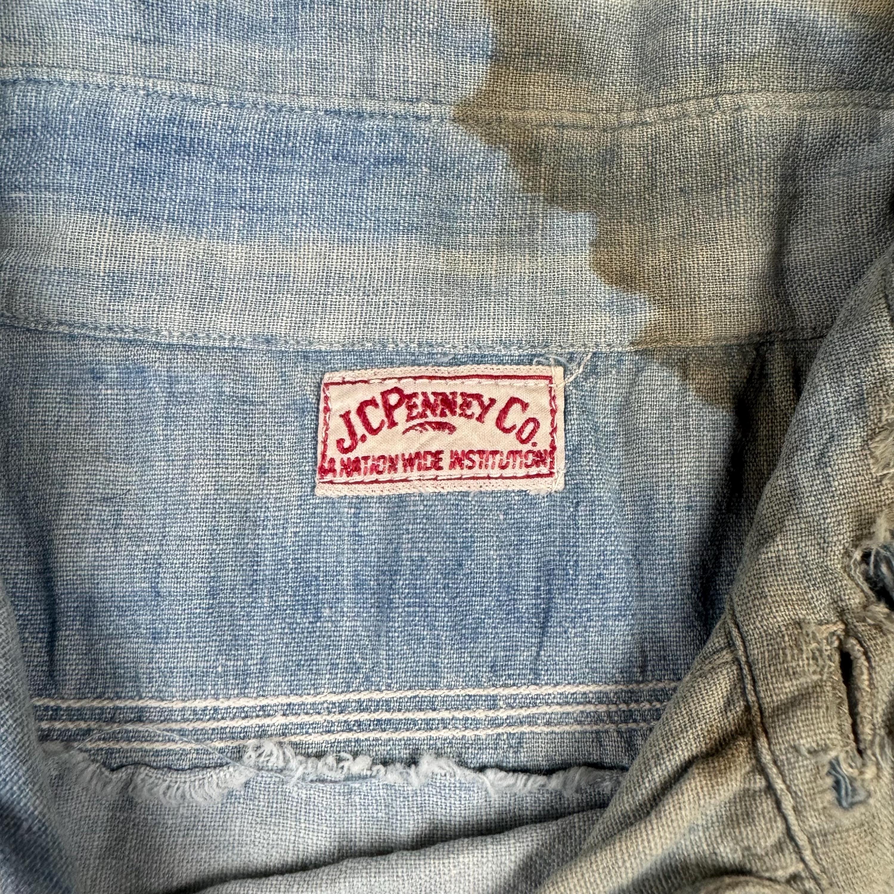 Vintage 1910s 20s Antique JC Penney Chambray Chin Strap Work Shirt