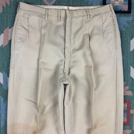 パンツ 40s vintage linen slacks Vintage 1940s Palm Beach Gabardine Rayon Pleated Trouser Linen
