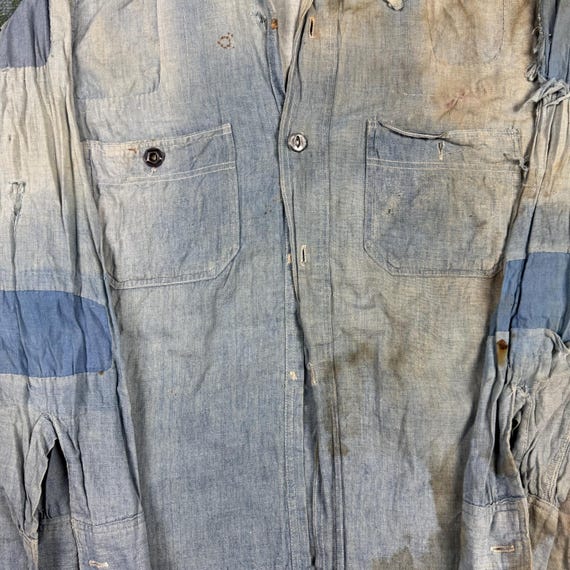 Vintage 1910s 20s Antique JC Penney Chambray Chin Strap Work Shirt
