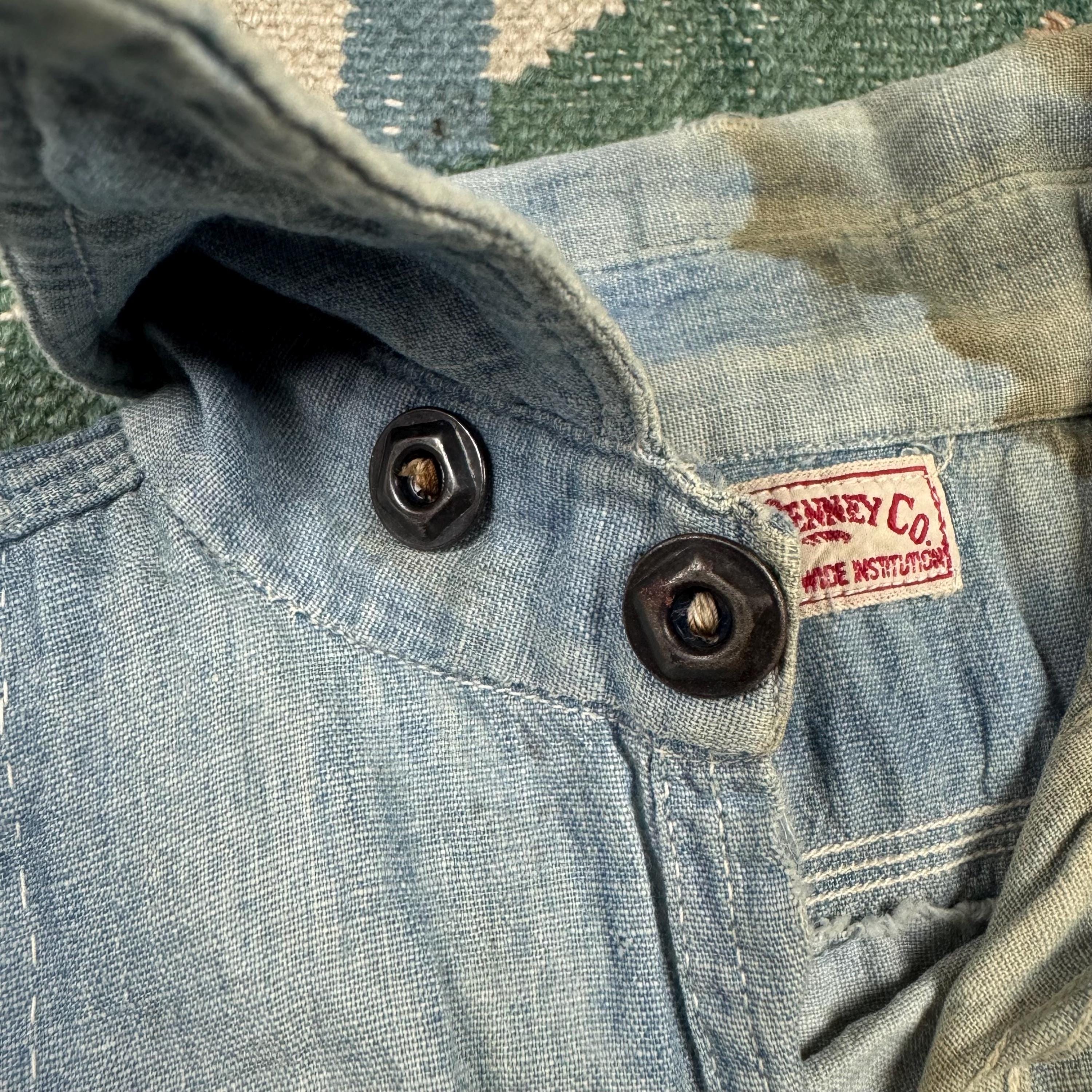 Vintage 1910s 20s Antique JC Penney Chambray Chin Strap Work Shirt