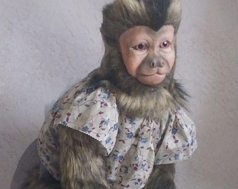Mono capuchino realista de peluche, animal de peluche único de piel sintética, mascota de escultura suave, muñeco de arte de taxidermia sintética