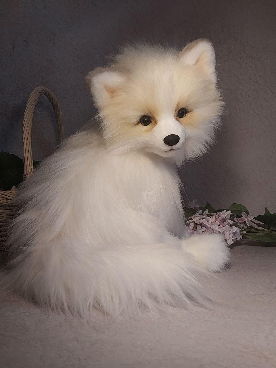手作りのリアルなホッキョクギツネのぬいぐるみ：一点もののソフト