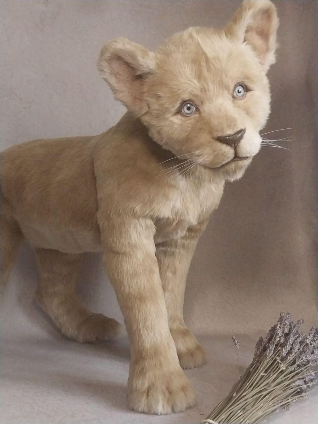 リアルなライオンの赤ちゃんのぬいぐるみ：手作り一点物、ポーズ可能な