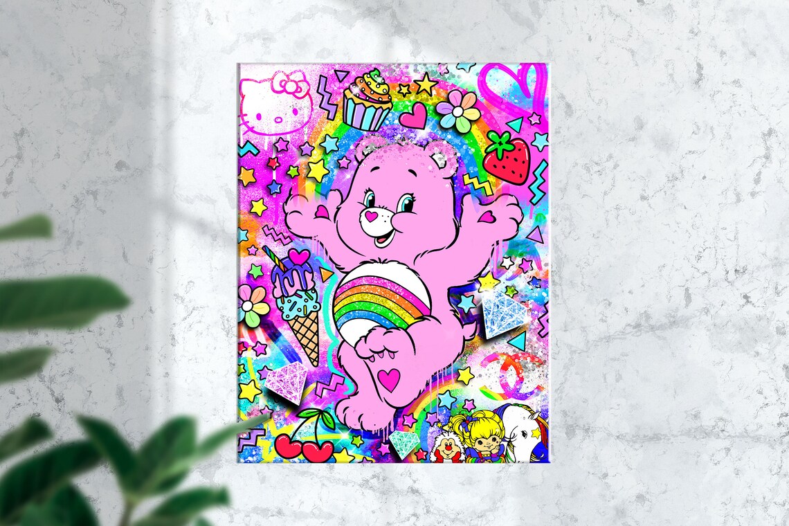 Care Bears Pink Cheer Bear 90's Canvas Art | Etsy