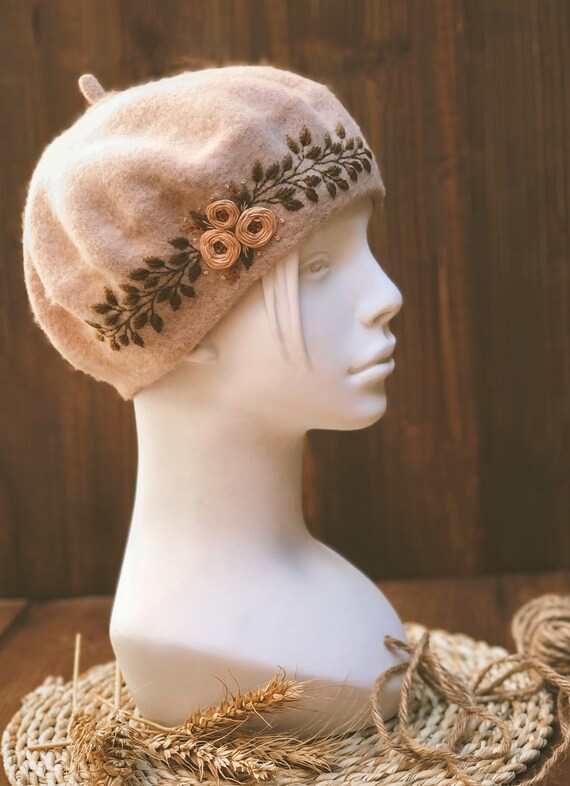 Hand-embroidered Beret, Winter Must-have for Women, Floral  display picture 2