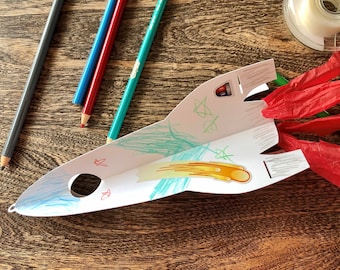 Rocket Paper Sculpture - cut file download for homeschool paper craft activity about science and astronomy (svg, pdf, png, dxf)