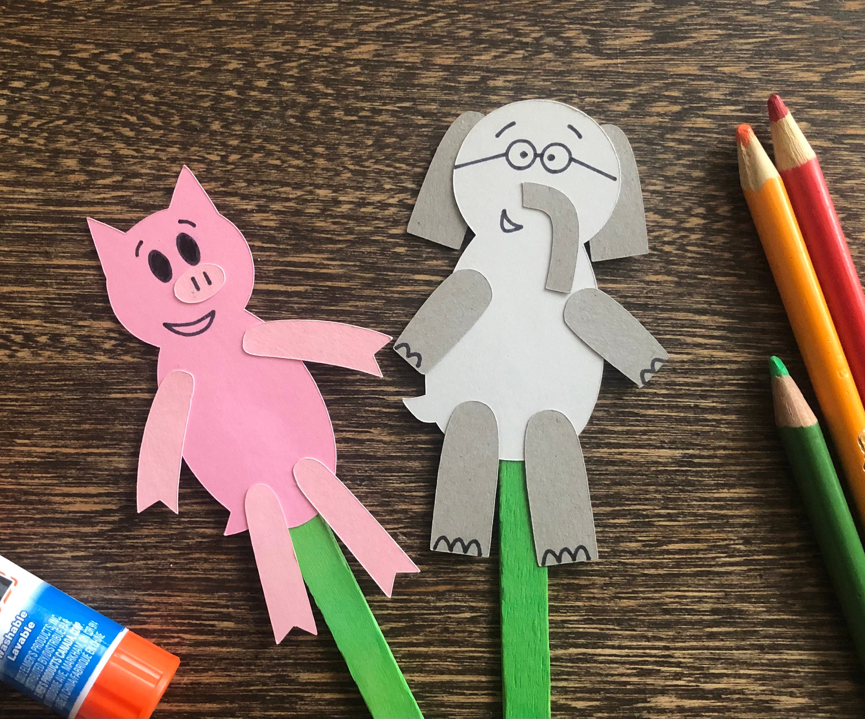 Elephant and Piggie SVG Popsicle Stick Puppet Download a Mo - Etsy