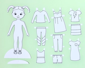 Paper Doll Cut File and Printable- Meet Sydelle! A downloadable doll for Cricut and Silhouette and hand cutting (svg, png, pdf)