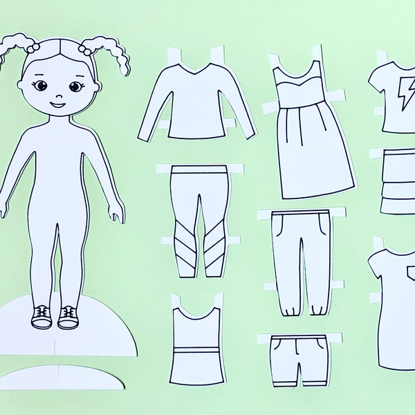 Paper Doll Cut File and Printable- Meet Sydelle! A downloadable doll for Cricut and Silhouette and hand cutting (svg, png, pdf)