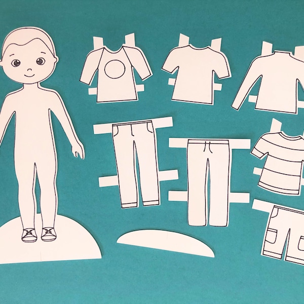 Paper Doll Cut File and Printable- Meet Peter! A downloadable doll for Cricut and Silhouette machines and hand cutting (svg, png, pdf)