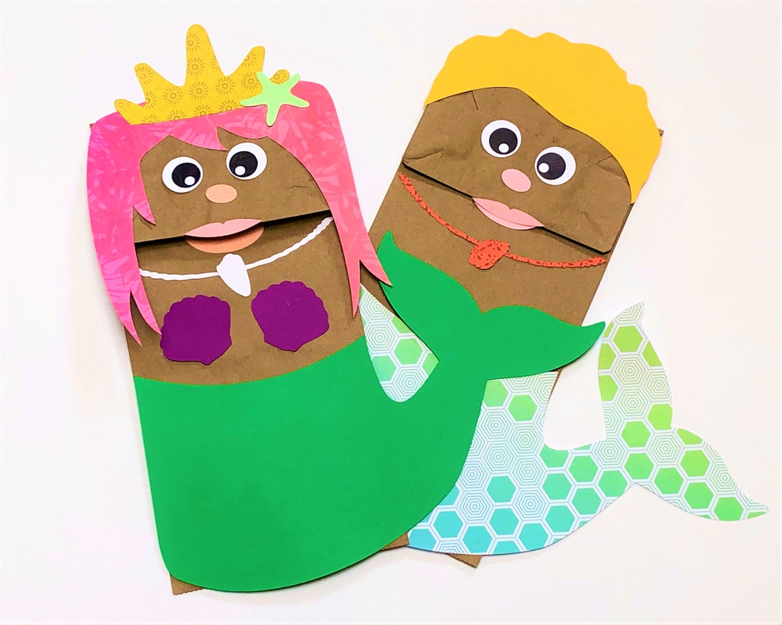 Mermaid Paper Bag Puppet Cut File and Download an SVG for Etsy