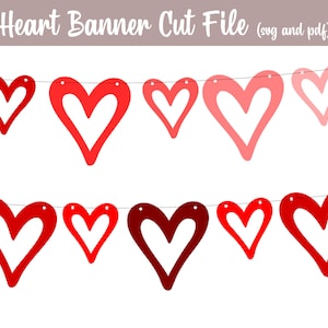 Valentine&#39;s Banner SVG, Heart Banner SVG and PDF- A Love Themed Decoration for your Cricut or Silhouette or hand cutting (svg & pdf)