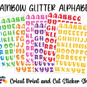 Cricut Print and Cut Stickers- Alphabet Glitter Stickers for Print and Cut (png)