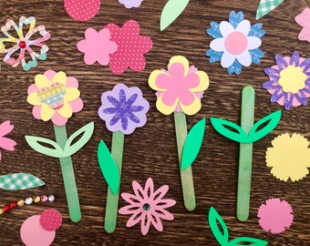 Flower Garden Popsicle Stick SVG Download- spring flowers Mother's Day download cut file svg and pdf for Cricut, Silhouette, or hand cutting