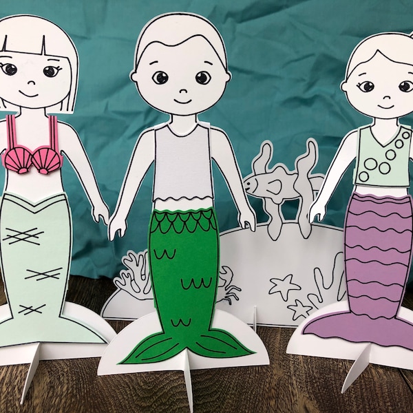 Mermaid Paper Doll Expansion Pack- Go under the sea with this SVG and PDF for Cricut and Silhouette and hand cutting (svg, png, pdf)