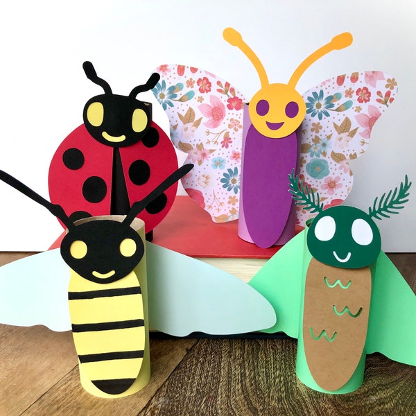 Toilet Paper Roll Insects SVG and PDF - Butterfly, Moth, Ladybug, and Bee toilet paper roll cut file and printable for Cricut & Hand Cutting