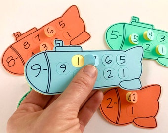 Subtraction Submarines Math SVG and PDF- subtraction math cut file and printable to teach subtraction with Cricut or hand cutting (svg, pdf)