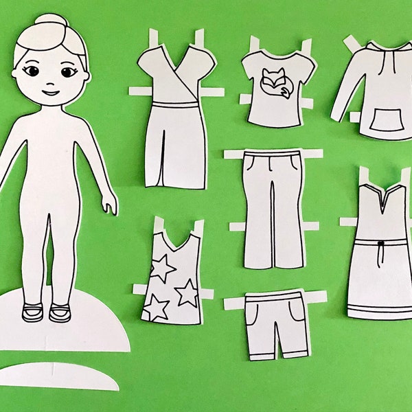 Paper Doll Cut File and Printable- Meet Ruby! A downloadable doll for Cricut and Silhouette machines and hand cutting (svg, png, pdf)