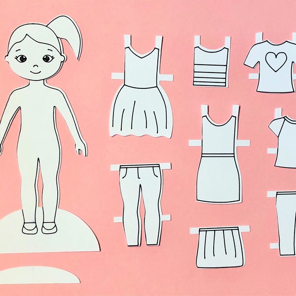 Paper Doll Cut File and Printable- Meet Hannah! A downloadable doll for Cricut and Silhouette machines and hand cutting (svg, png, pdf)