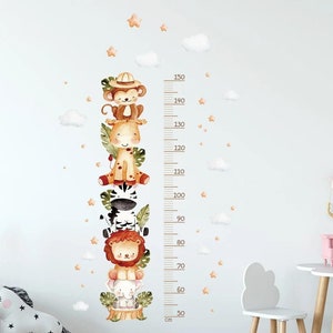Babykamerstickers, Jungle Wandkaart, Kinderkaart, Groeimetersticker, Maatsticker, Meisjeskamersticker, Jongenskamersticker, Dieren