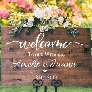 Welcome Wedding Sticker Personalized wedding first name sticker wedding sticker Wooden wedding welcome sign