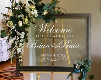 Welcome wedding sticker Personalized wedding reception panel sticker mirror names