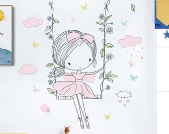 Stickers girl room, baby wall sticker, princess, little girl on the swing