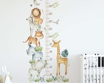 Baby height chart stickers, baby wall height chart, child height chart, animal height, Savane Measure, girl bedroom sticker, boy bedroom sticker