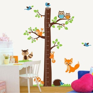 Babykamerstickers, babymuurhoogtegrafiek, kinderhoogtegrafiek, bosdieren, hoogtegrafieksticker, metingssticker, jongensmeisje boomslaapkamersticker