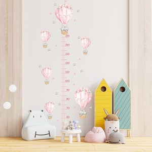 Babykamer stickers, Baby Muur Toise, Kind Toise, Toise Sticker, Meetsticker, Meisjeskamer sticker, Heteluchtballon Toise