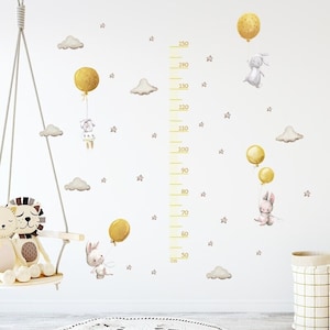 Stickers Babykamer, babymuur toise, kind toise, dier toise, toise sticker, Maat sticker, sticker kamer meisje jongen konijn