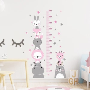 Babykamerstickers, babywandkaart, kinderkaart, dierenkaart, lengtekaartsticker, sticker meting, meisjeskamersticker