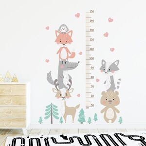 Babygroeimeterstickers, babywandkaart, kindergroeimeter, dierengroeimeter, berenmeting, meisjeskamersticker, jongensstickers, minimalistisch