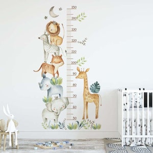 Baby hoogte grafiek stickers, baby muur hoogte grafiek, kind hoogte grafiek, dier hoogte, Savane maatregel, meisje slaapkamer sticker, jongen slaapkamer sticker