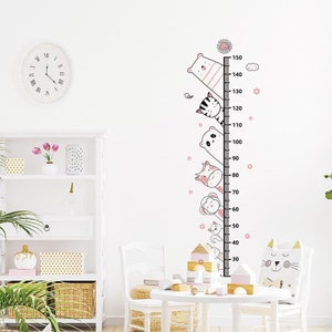 Babygroeimeterstickers, babywandkaart, kindergroeimeter, stickers met dierenmaten, stickers met meisjesgroeimeters, dierengroeimeters