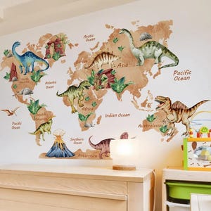 Stickers chambre bébé, stickers muraux enfants, autocollant carte du monde, sticker mapmonde, dinosaures, garçon