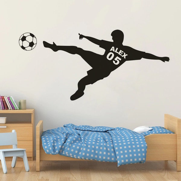 Teen Room Aufkleber, Fußball Wandaufkleber, personalisierter Jungenname Aufkleber
