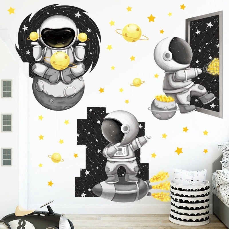 Stickers Chambre Bébé, Stickers Muraux Enfants, Autocollant Planète, Espace, Univers, Lune, Astronau