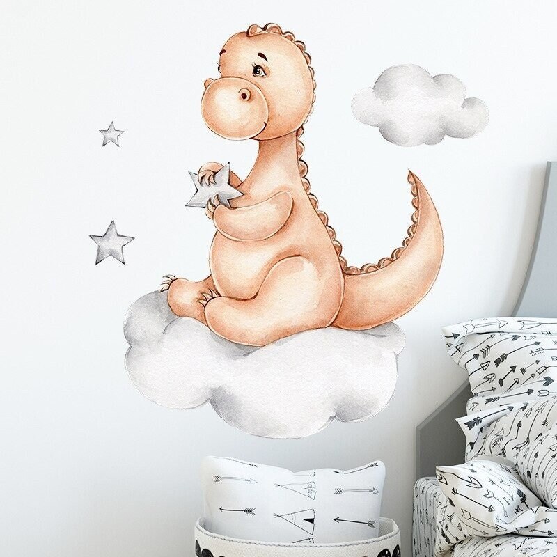 Stickers Chambre Bébé Garçon, Stickers Muraux Enfants, Autocollant Animaux, Dinosaure Étoile Nuage