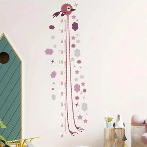 Babygroeimeterstickers, babymuurgroeimeter, kindergroeimeter, vogelgroeimeter, roze meting, meisjeskamersticker, meisjeskamersticker, dieren