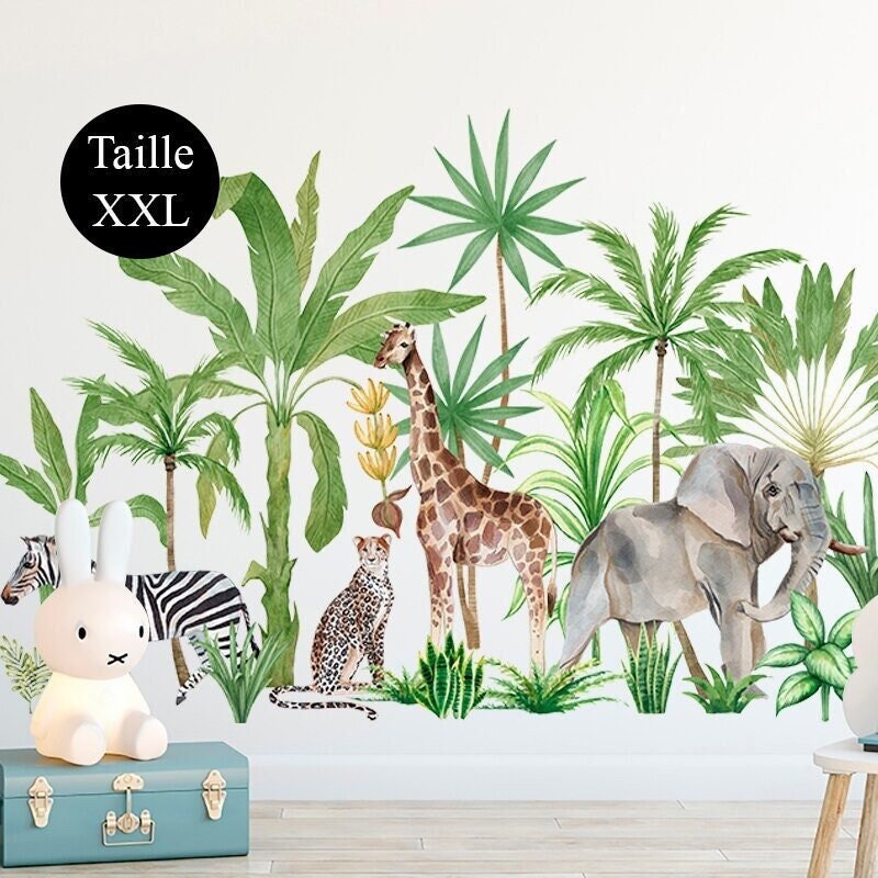 Stickers Chambre Bébé, Stickers Muraux Enfants, Autocollant Animaux, Savane, Forêt, Jungle Tropicale