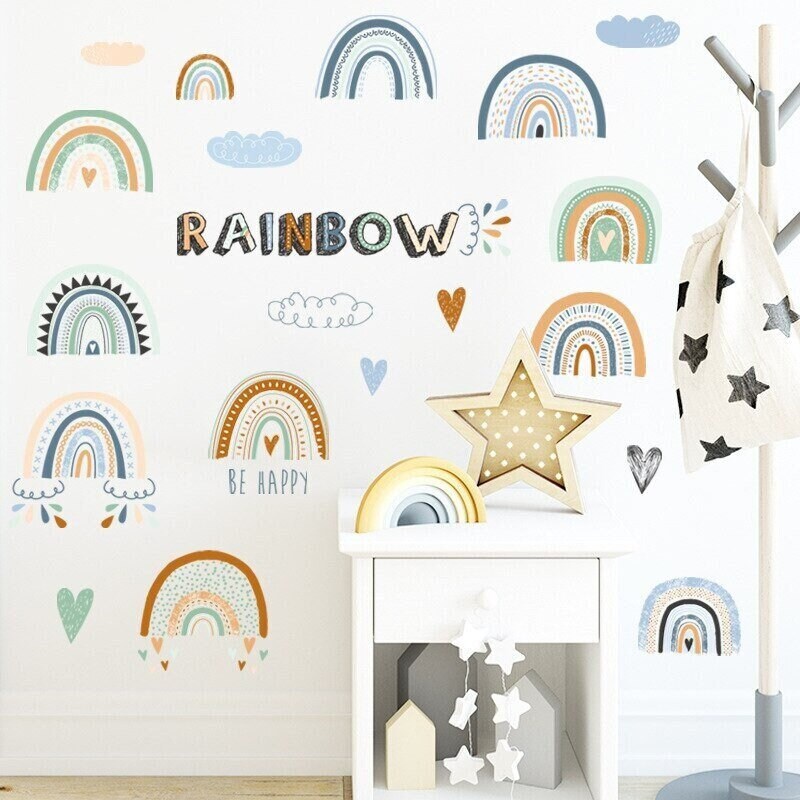 Set de 2 Stickers Chambre Bébé, Stickers Muraux Enfants, Autocollant Enfant, Arc en Ciel