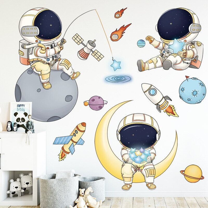 Stickers Chambre Bébé, Stickers Muraux Enfants, Autocollant Planète, Espace, Univers, Lune, Astronau