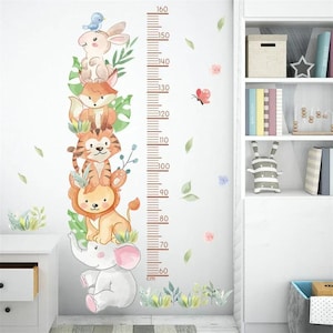 Babygroeimeterstickers, babymuurgroeimeter, kindergroeimeter, dierengroeimeter, savannemeting, meisjeskamersticker, jongenskamersticker