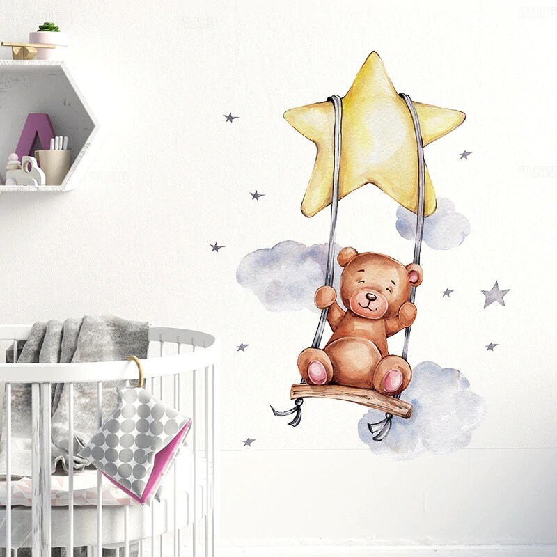 Stickers Chambre Bébé, Stickers Muraux Enfants, Autocollant Animaux, Ours